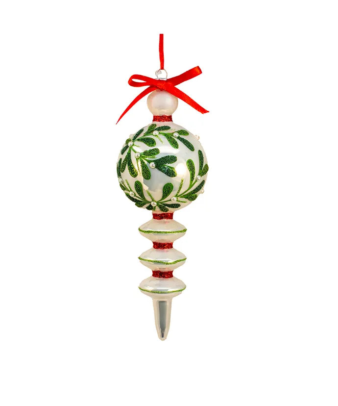 8.25" Glass Mistletoe Kisses Finial Ornament