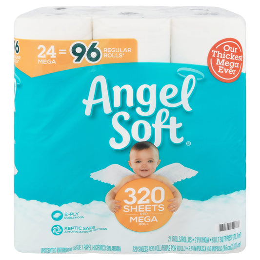 Angel Soft 2-Ply Mega Roll Unscented Bathroom Tissue 24 Rolls - 1 Pack