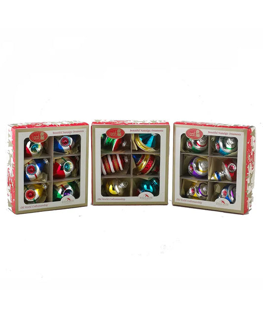 Early Years Glass Striped Reflector Ornaments, Set Of 3 Boxes