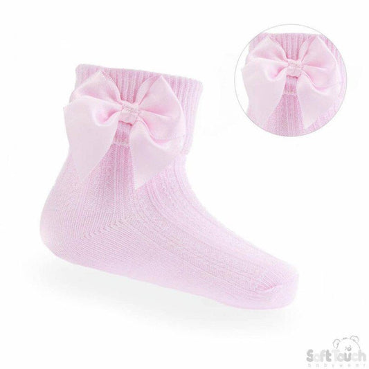 Girls Pink Ankle Socks with Bows - 3-5.5 (12-24m)