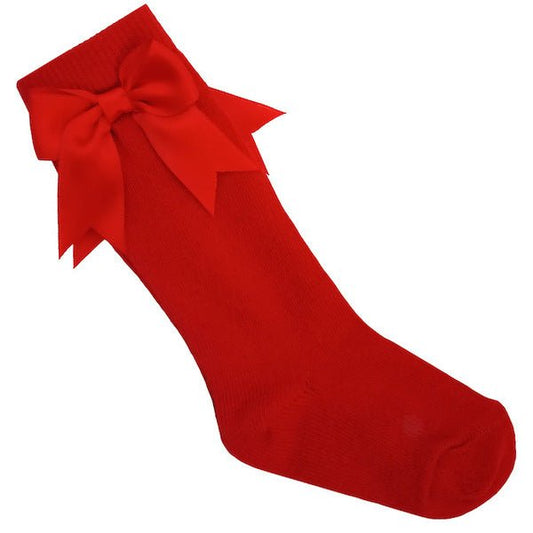 Girls Socks with Bow - Red