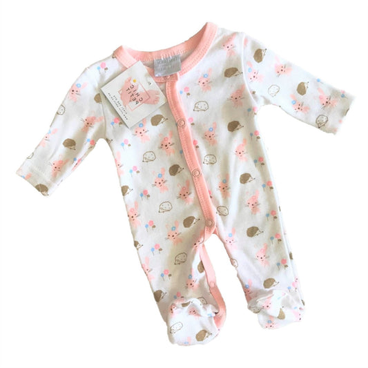 I Love Cuddles White with Pink Rabbit and Hedgehog Sleepsuit
