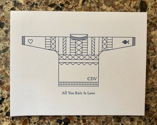 Cordova Gansey Letterpress “All You Knit is Love” Card