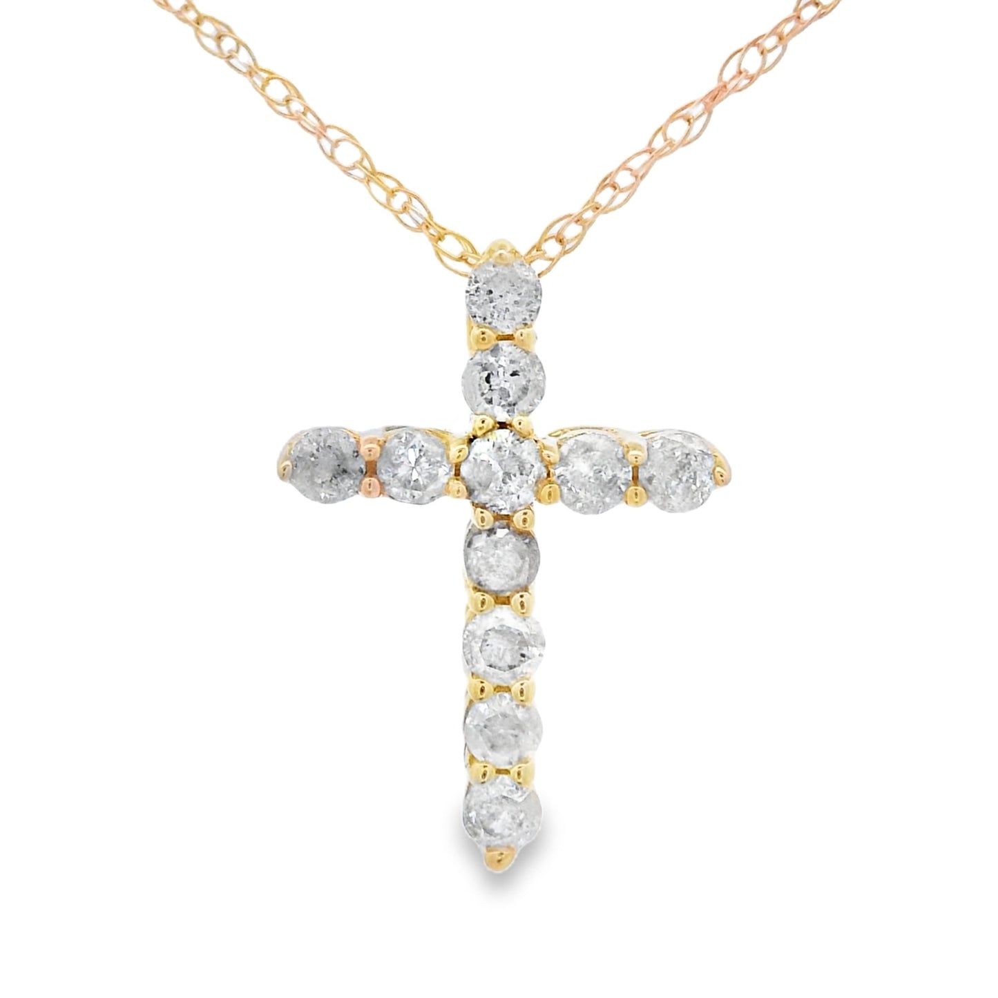 .19ct Diamond Cross Religious Pendant 14KT Yellow Gold