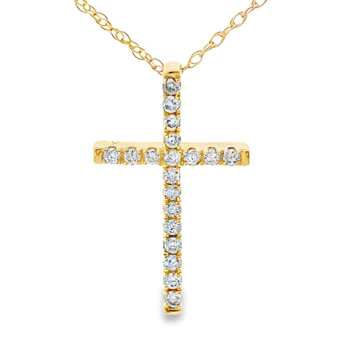 .13ct Diamond Cross Religious Pendant 14KT Yellow Gold