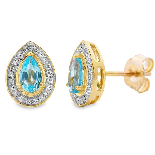 .57ct Blue Topaz Diamond Stud Earrings 10KT Yellow Gold