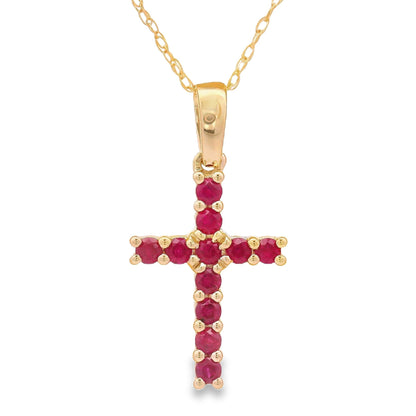 .29ct Ruby Cross Religious Pendant 14KT Yellow Gold