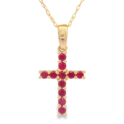 .29ct Ruby Cross Religious Pendant 14KT Yellow Gold
