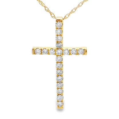 .24ct Diamond Cross Religious Pendant 14KT Yellow Gold