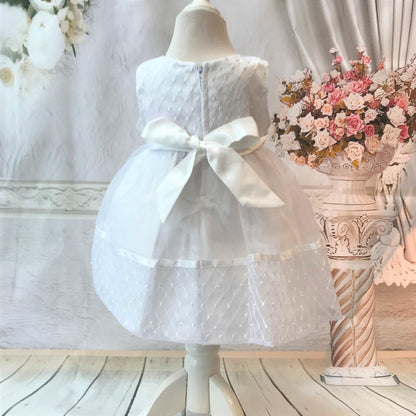 Ivory or White Christening Dress with Pearls and Headband