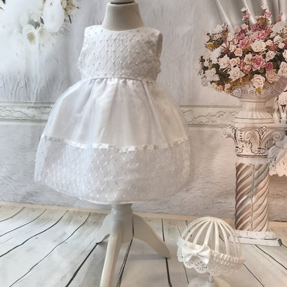 Ivory or White Christening Dress with Pearls and Headband