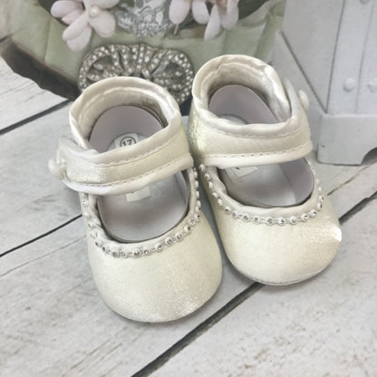 Laura Ivory or White Girls Christening Pram Shoes