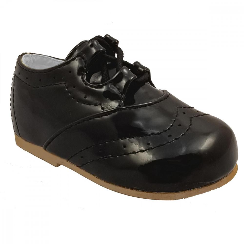 Leo Boys Faux Patent Lace Up Shoes  -  Black