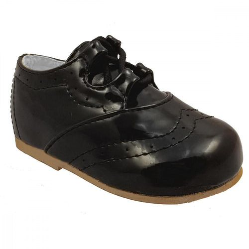 Leo Boys Faux Patent Lace Up Shoes  -  Black