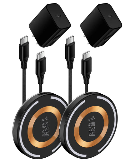 2Pack AILKIN QI Magsafe Wireless Phone Charger for Samsung Galaxy S24 S23 S22 S21 Ultra Magnetic Fast Wireless Charging Pad for Google Pixel 9 Pro XL 8 7a 6 iPhone 16 15 with PD20W Charger Adapter