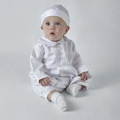 Michael Boys Ivory or White Christening Romper and Cap