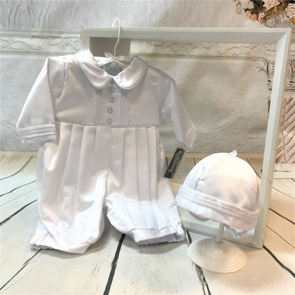 Michael Boys Ivory or White Christening Romper and Cap