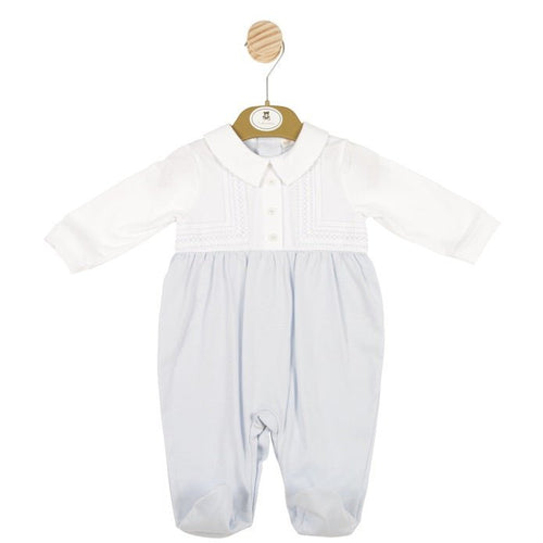 Pale Blue and White Romper with Peter Pan Collar - Shop Soiled