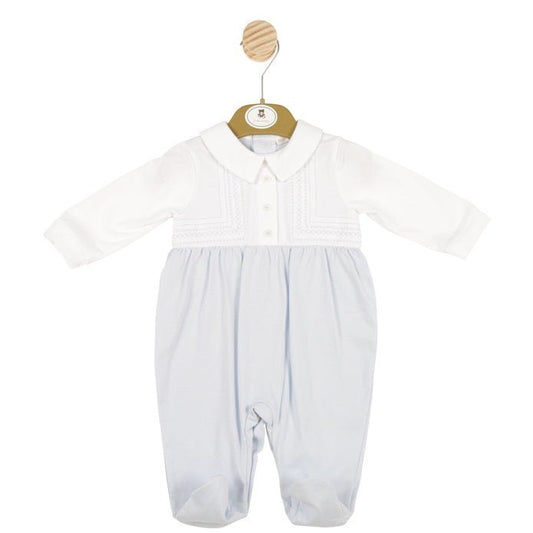 Pale Blue and White Romper with Peter Pan Collar - Shop Soiled