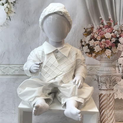 Patrick Boys Ivory or White Christening Romper and Cap