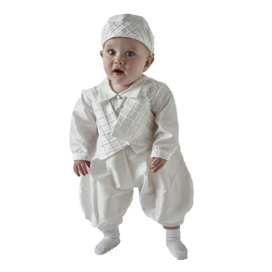 Patrick Boys Ivory or White Christening Romper and Cap