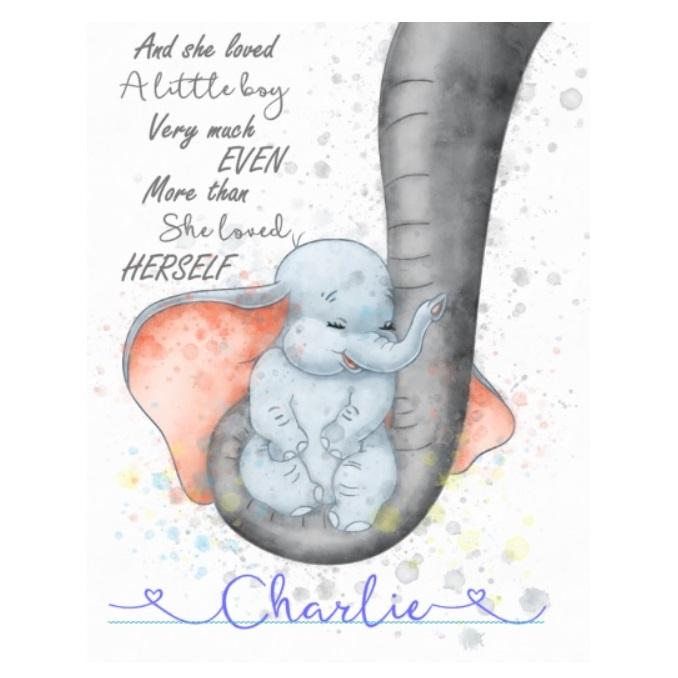 Personalised Dumbo Themed Nursery Picture For Baby Boys
