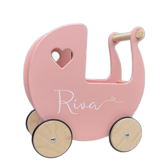 Personalised Wooden Dolls Pram - Pink, Red or White