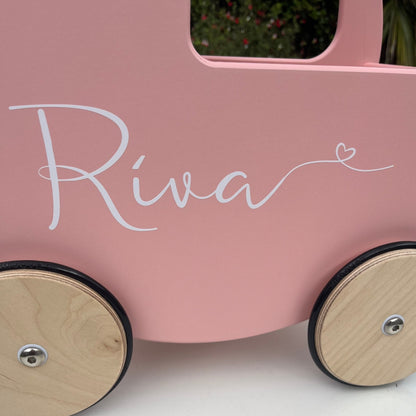 Personalised Wooden Dolls Pram - Pink, Red or White