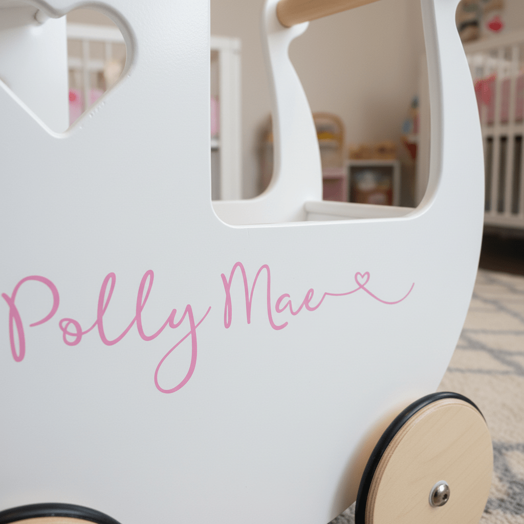 Personalised Wooden Dolls Pram - Pink, Red or White