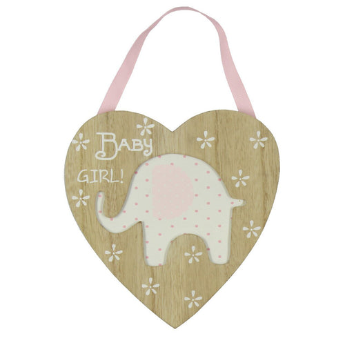 Elephant Hanging Heart Plaque - Pink