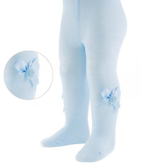 Sky Blue Bow and Pom Pom Tights