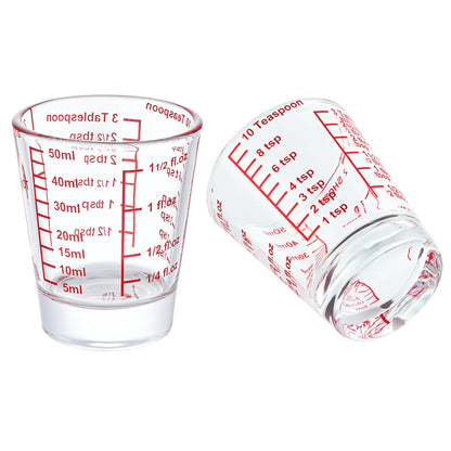 Ackers Mini Measure Heavy Glass 32-Incremental Measurements Multi-Purpose Liquid and Dry Measuring Shot Glass Red(Pack of 2)