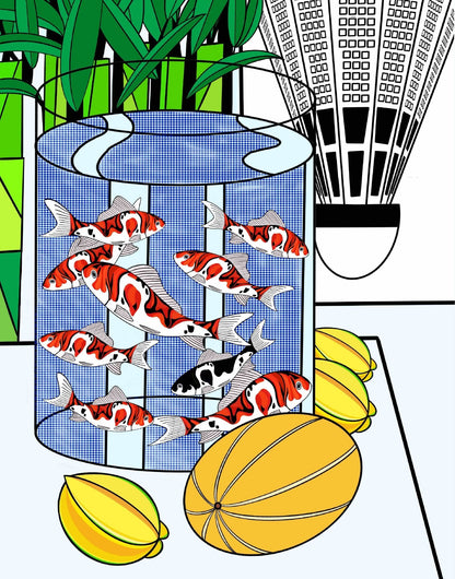 Still Life with Nine Koi Fish Pop Art Print