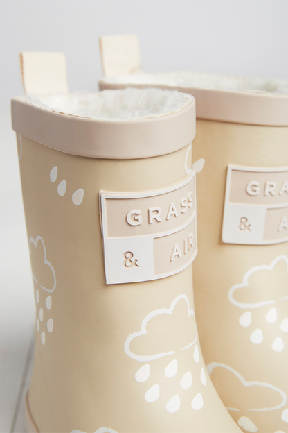 Grass & Air - Colour Changing Kids Wellies with Teddy Fleece Lining - Stone