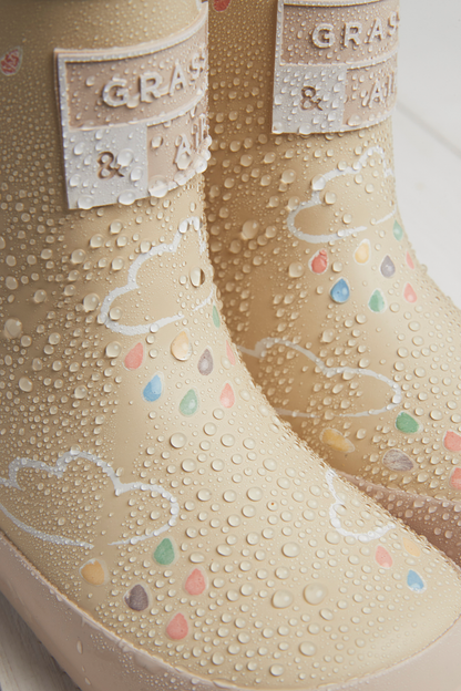 Grass & Air - Colour Changing Kids Wellies with Teddy Fleece Lining - Stone