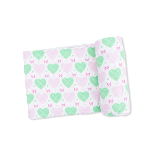 Heart Argyle Swaddle Blanket