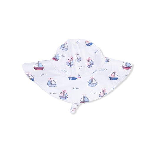 Bubbly Sailboats Pink Wide Brim Sun Hat