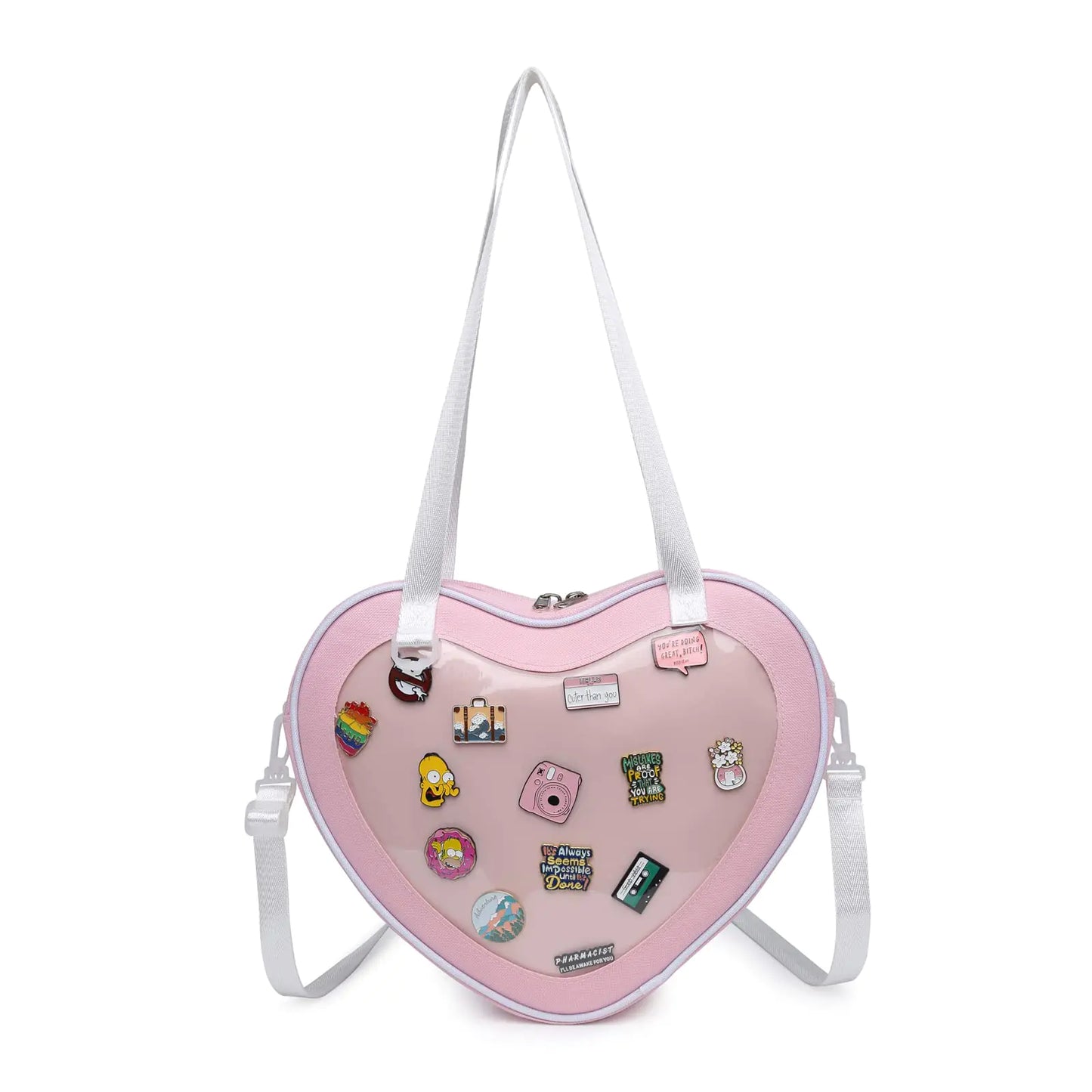 CHERRY SAUCE Ita Bag Crossbody Heart Shaped Purse Canvas JK Uniform Shoulder Bags for Anime Pins Display